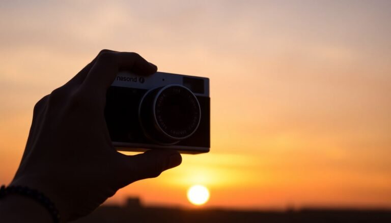 0_A_close-up_of_a_person_holding_a_disposable_camera_against_a_sunset_background